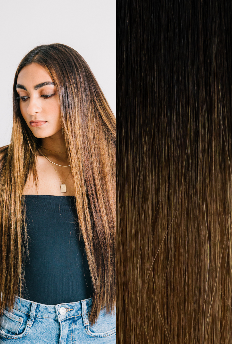 Halfsies Hand Tied Weft Ombré #1B/5 (Caramel Latte)